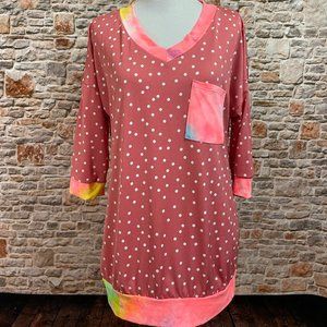 NWT Blumin Polka Dot Tie Dye 3/4 Sleeve Top